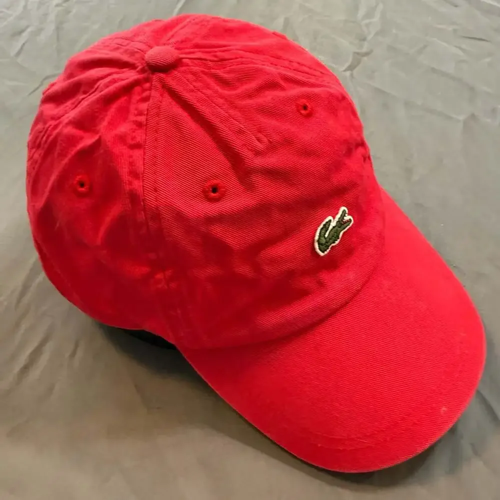 Lacoste RK4863 Red Small Croc Logo Cotton Dad Hat Cap Adjustable One Size
